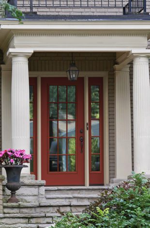 Red Front Exterior Door with Portico
